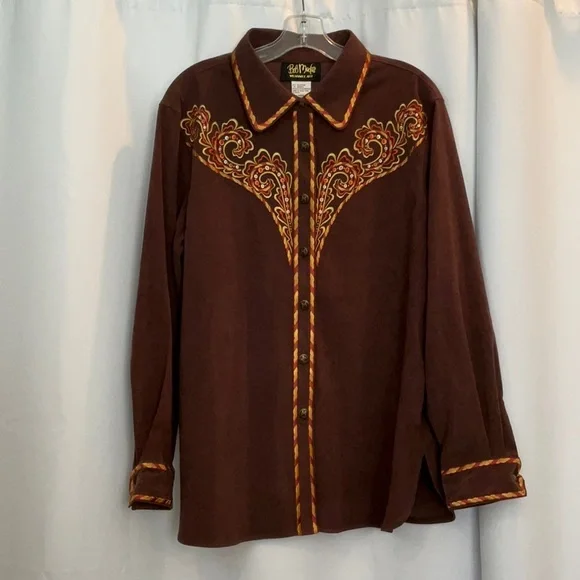 NWT Bob Mackie Wearable Art Embroidered Brown Long Sleeve Shirt Women Size L - Picture 9 of 10